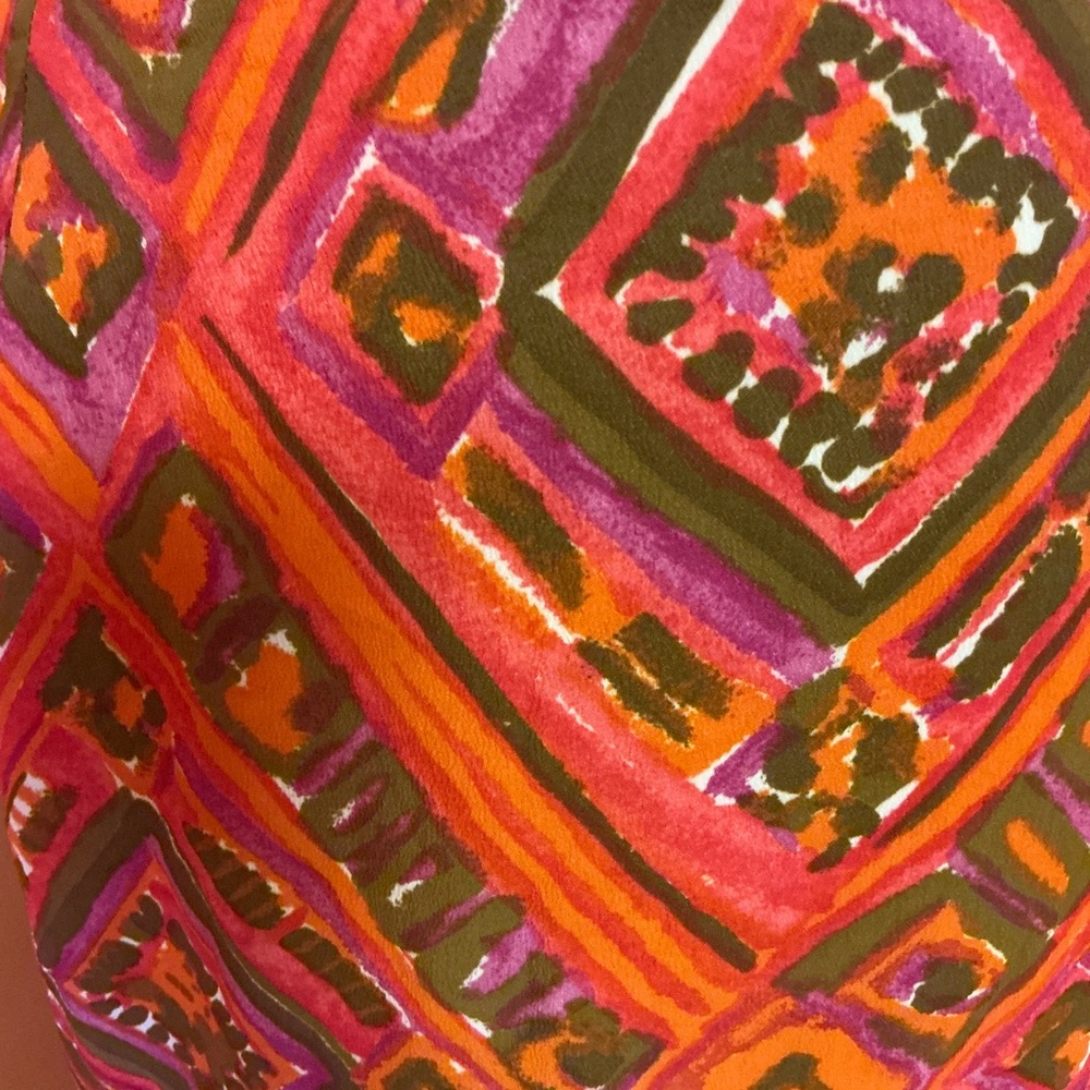 Vintage 1960s Day Glow Geometric Skirt | Psychedelic Pink Orange Mod Skirt - Picture 6 of 12